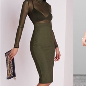 Olive green fitted pencil skirt